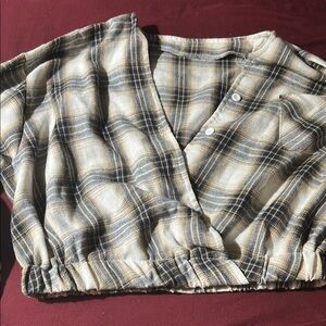 Plaid Wrap Top in Cream and Gray